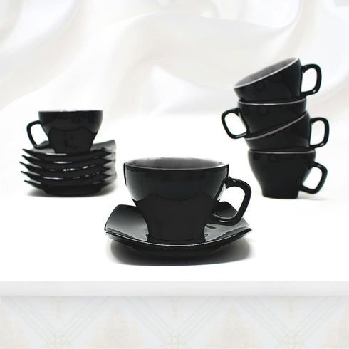 Set of 6 Black Ceramic Tea Cup Set with Saucer - The Earth Store - Tea Sets